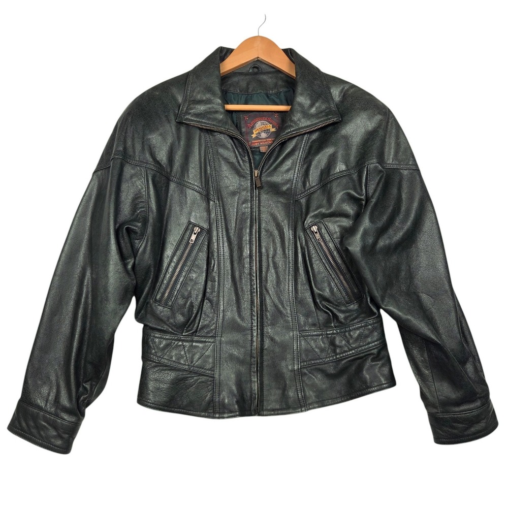Vintage Adventure Bound Wilsons Green Leather Bomber Jacket Womens M Yoke